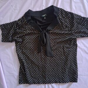 Talbots Vintage Blouse, M, Black w/White Polka Dots